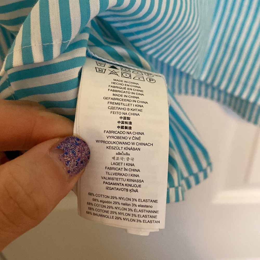 Michael Kors Aqua / White Striped, Peep Shoulder Blouse - Picture 7 of 7